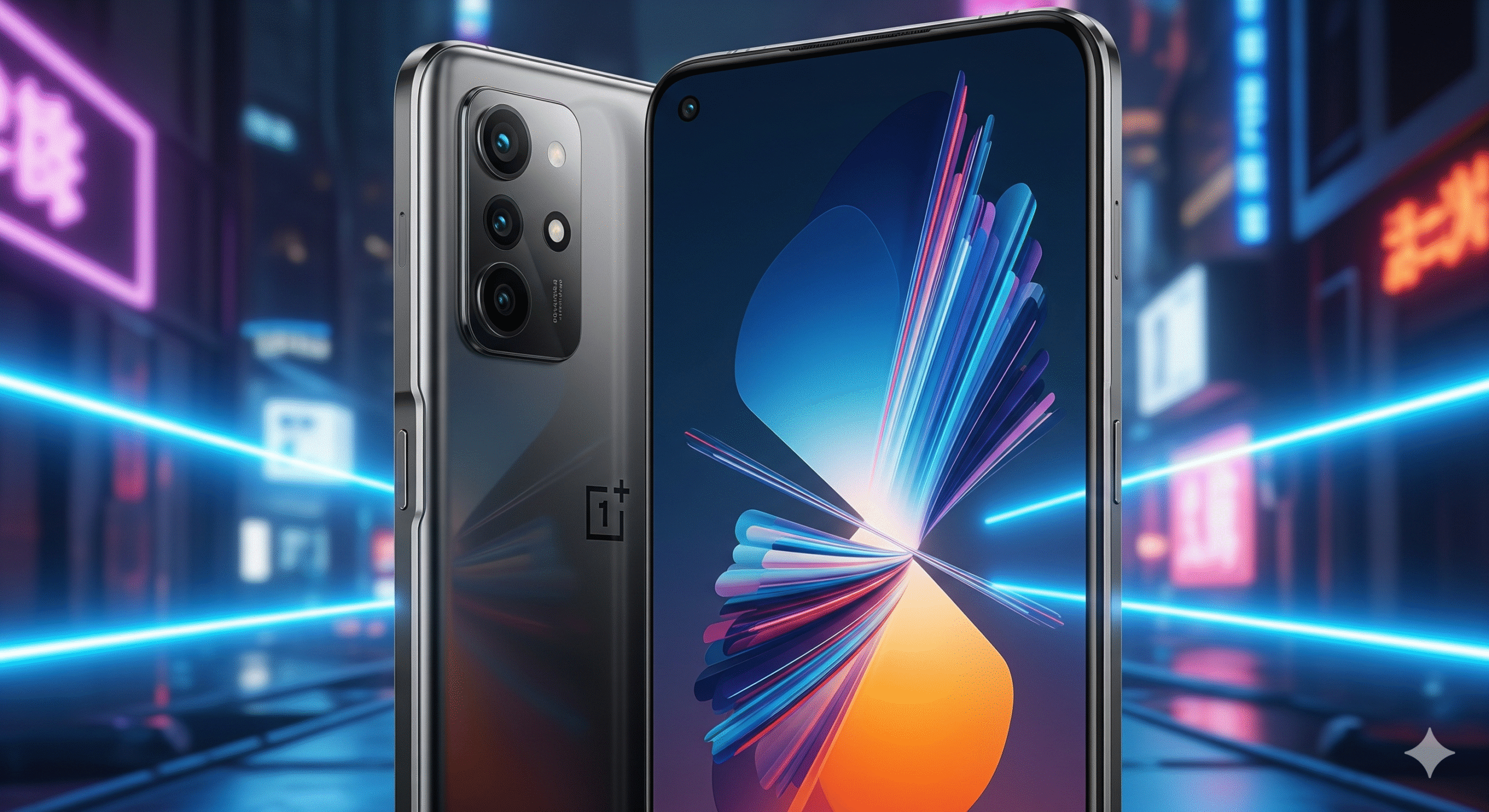 OnePlus Nord 5 smartphone with sleek design, vibrant 6.7-inch AMOLED display, and triple rear camera setup showcased in a colorful modern background – premium mid-range phone banner.